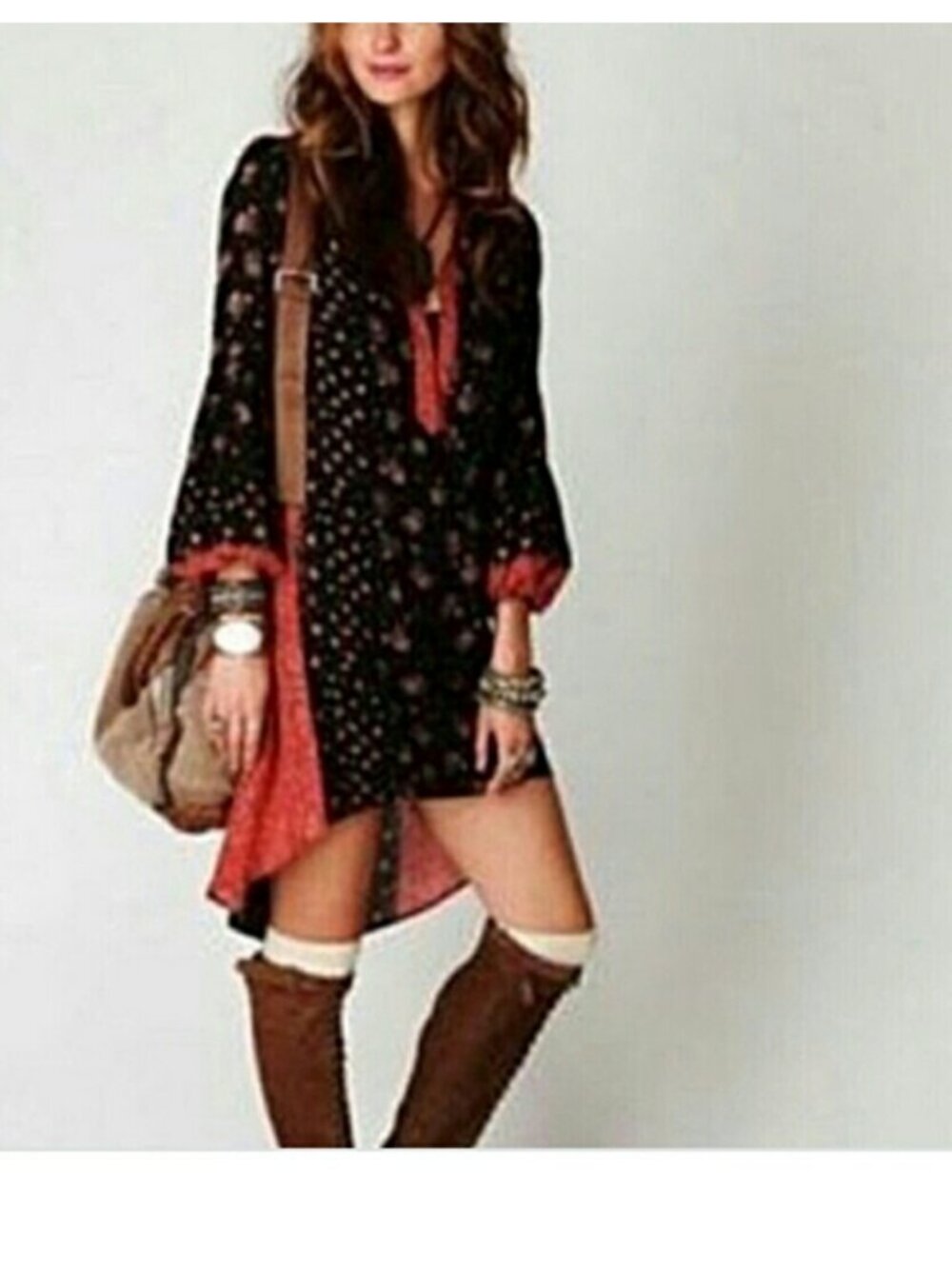 Free People Black Red Floral Paisley Print Mini Slip Dress
